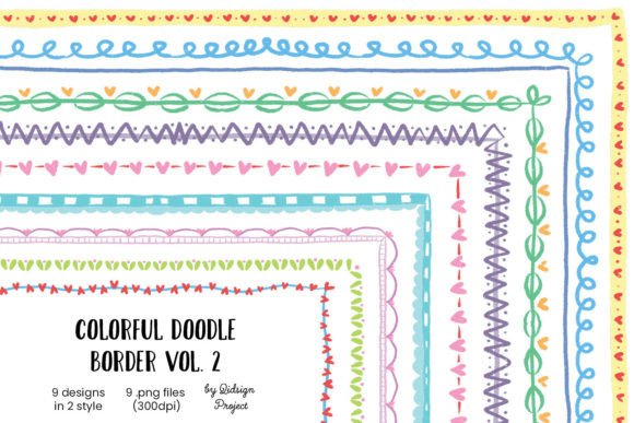 Add Playful Personality with 9 Colorful Doodle Border Vol. 2