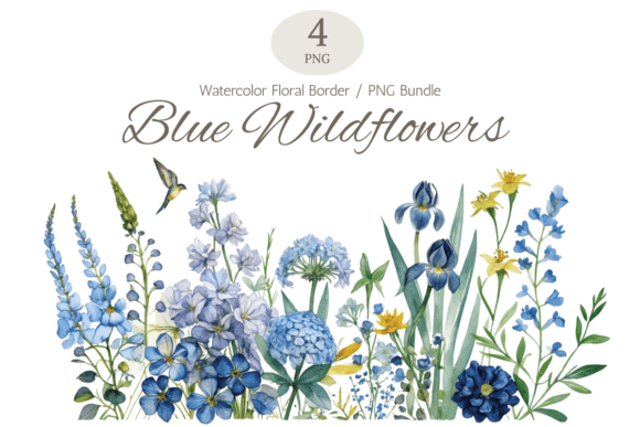 Blue Wildflower Horizontal Border Bundle: Effortless Botanical Elegance
