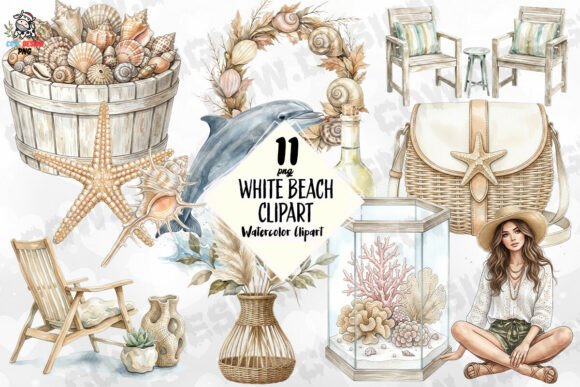 Capturing Coastal Calm: The White Beach Set PNG