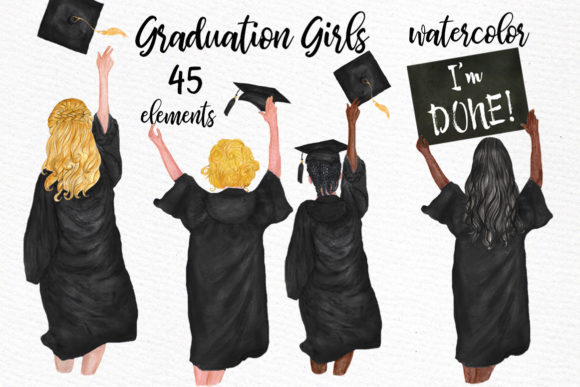 Celebrate Milestones with Graduation Clipart Watercolor Girls