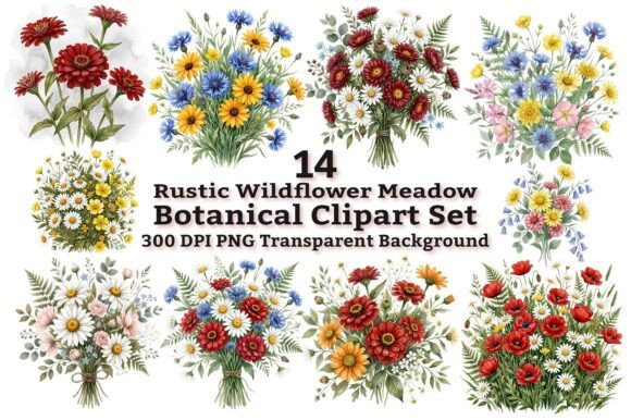 Charming Rustic Wildflower Botanical Clipart for Your Designs