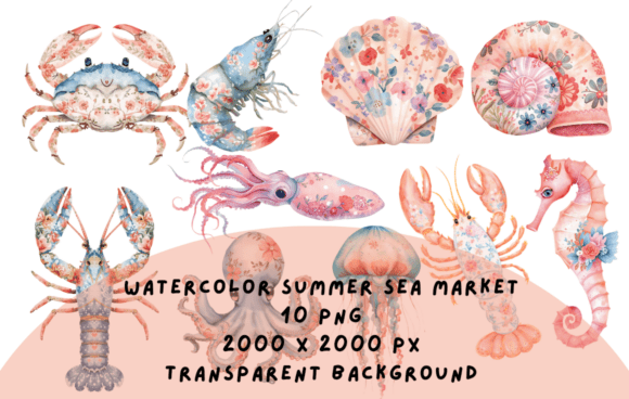 Coastal Charm: Exploring the Watercolor Summer Sea Market Collection