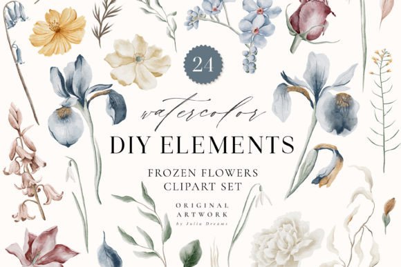 Elevate Your Projects with Frozen Flowers Watercolor Clipart