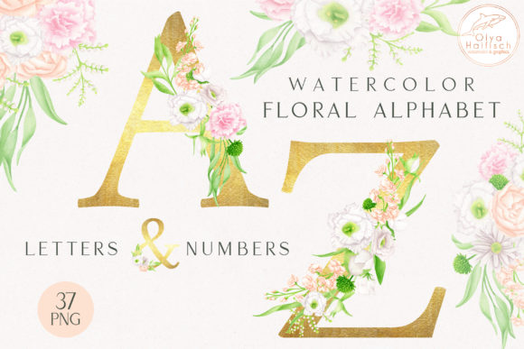 Floral Alphabet. Gold Letters, Numbers: Elevate Your Designs with Luxurious Botanicals