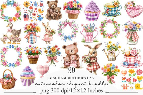 Gingham Mother's Day Clipart: Patterns for Personal Projects