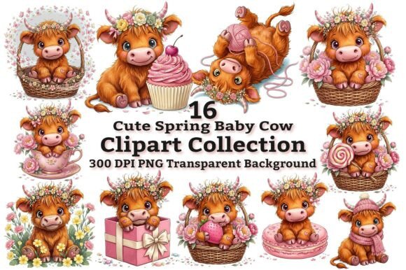 Infuse Your Designs with Spring: Cute Highland Cow Clipart