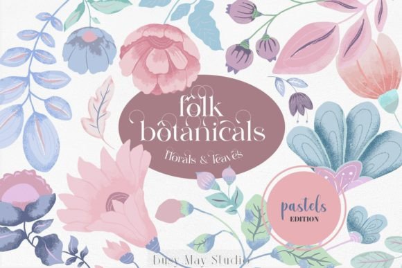 Pastel Folk Art Botanicals: A Whimsical Summer Design Asset
