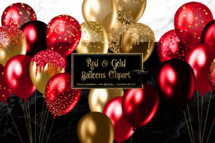 Red and Gold Balloons Clipart: Sparkling Design Assets