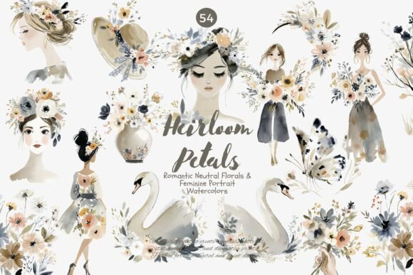 Romantic Neutral Floral Clipart Bundle: Timeless Design Assets