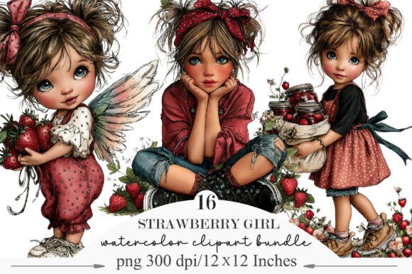 Strawberry Girl Whimsical Clipart for Creative Projects