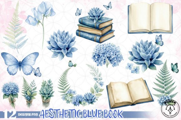 The Serene Sophistication of Aesthetic Blue Book PNG