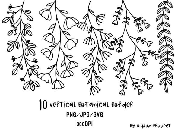 Vertical Botanical Line Border Set: Elegant Frames for Modern Design