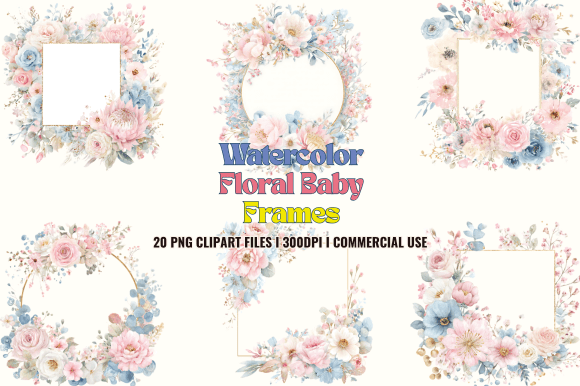 Watercolor Floral Baby Frames Clipart: Soft Design for Modern Projects