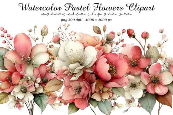 Watercolor Pastel Flowers Clipart for Modern Design Projects