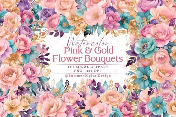 Watercolor Pink and Gold Flower Bouquets: Your New Design Secret