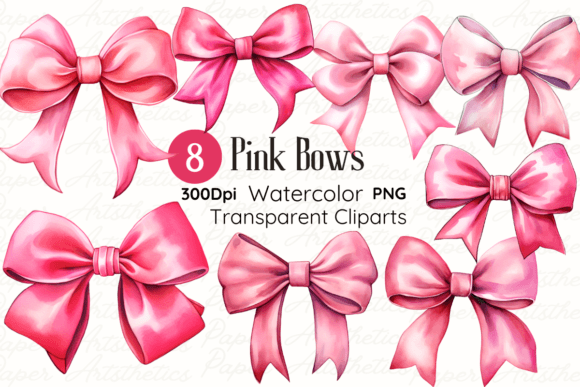 Watercolor Pink Bow Clipart: A Delicate Touch for Your Baby Shower Designs