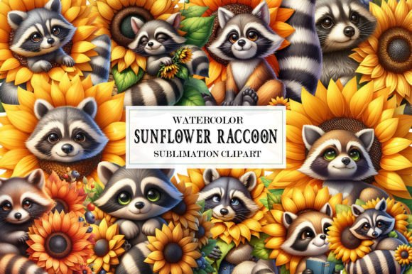 Watercolor Sunflower Raccoon Sublimation: A Whimsical Design Asset