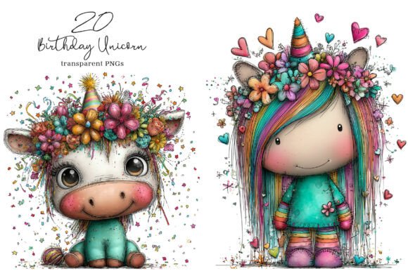 Whimsical Birthday Unicorn PNG Clipart for Creative Projects