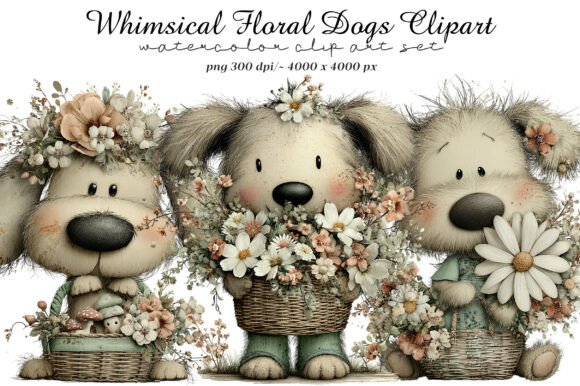 Whimsical Floral Dogs Clipart: Charming Designs for Every Project