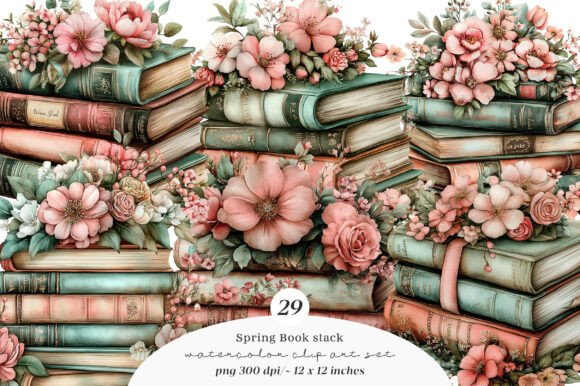 Whimsical Spring Book Stack Clipart: Creative Uses