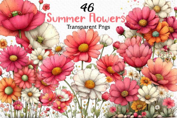 Whimsical Summer Flowers Clipart PNG: Brighten Your Designs