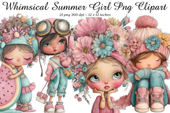 Whimsical Summer Girl Png Clipart Bundle: Your Design Toolkit