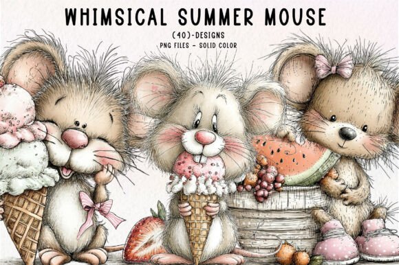 Whimsical Summer Mouse Clipart: 40 Designs for Creative Projects